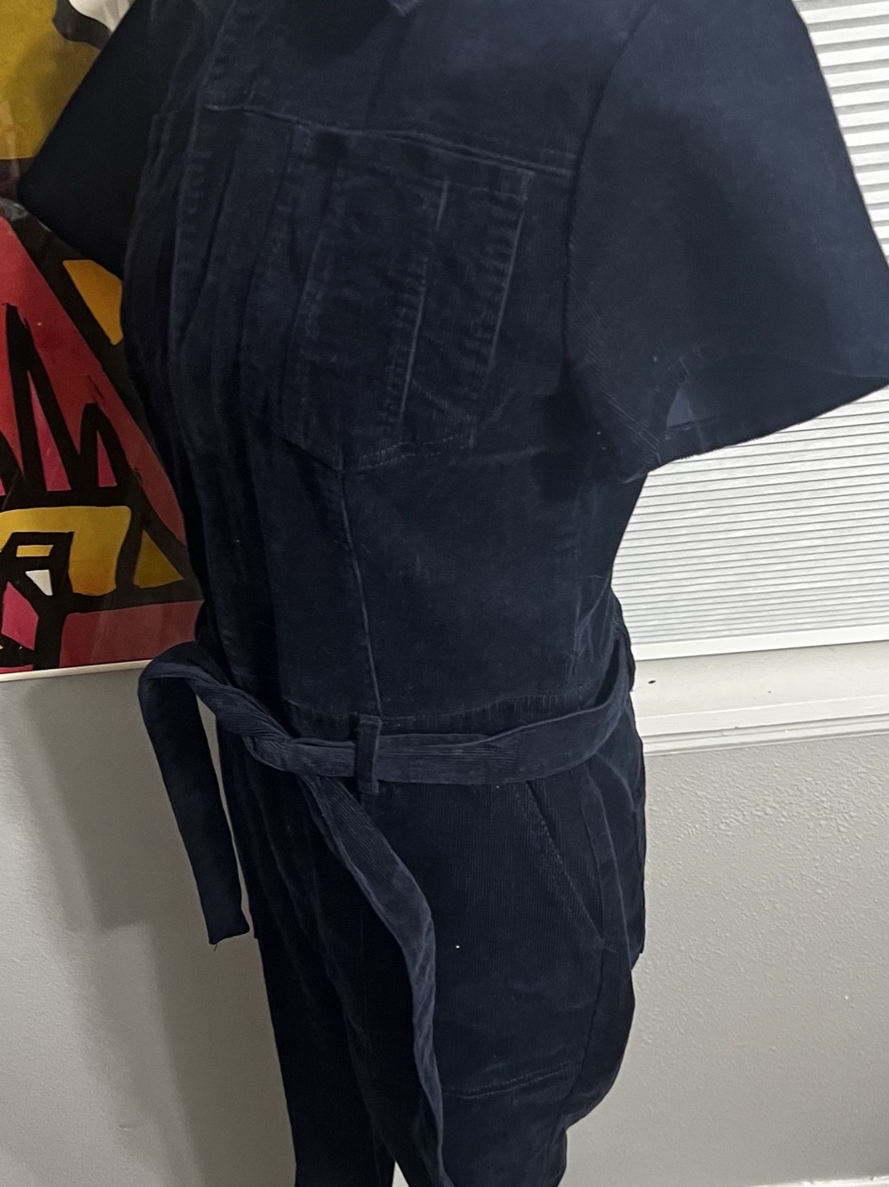 Habitual Navy Corduroy Short Sleeve Utility Chic Jumpsuit with Belt 6 Small - Picture 6 of 15